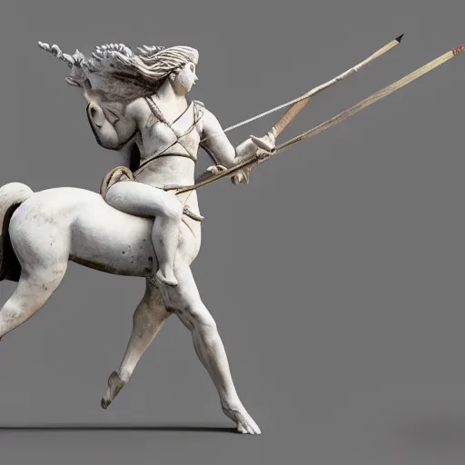 Prompt: Artemis, goddess of the hunt riding on top of a mythical crrature holding a spear. 4k, award winning, concept art, high quality