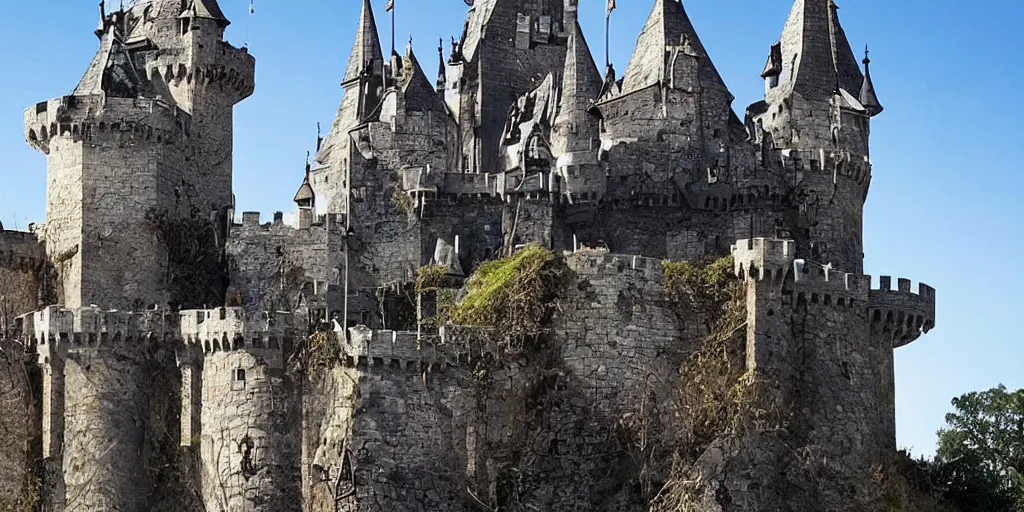 Prompt: huge medieval fantasy castle falling to the ground