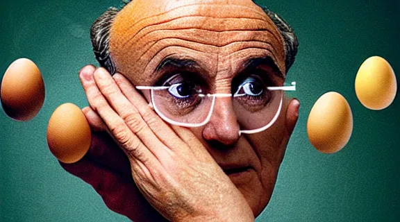 Image similar to Rudy Giuliani in an egg shell photographed by Anne Geddes