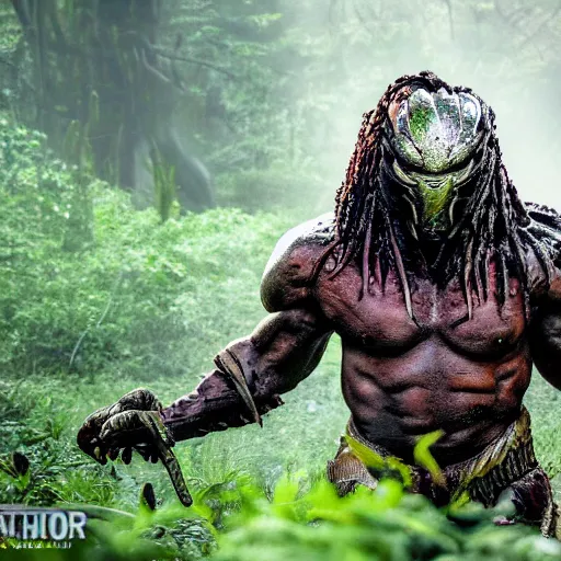 Image similar to Predator from the movie Predator in the forest plains of north yorkshire, 4k, Predator Movie, dragon inspired armor