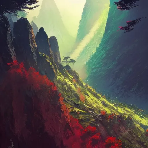 Image similar to tianzi shan mountain peak, by anato finnstark, by alena aenami, by john harris, by ross tran, by wlop, by andreas rocha