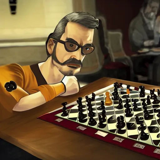 Prompt: gordon freeman playing chess