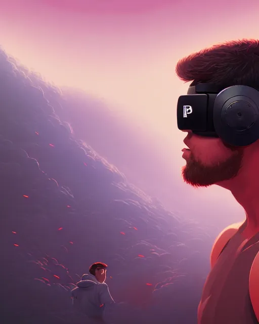 Prompt: highly detailed vfx portrait of, big wrestler wearing a vr headset, stephen bliss, unrealengine, greg rutkowski, loish, rhads, beeple, makoto shinkai and lois van baarle, ilya kuvshinov, rossdraws, tom bagshaw,