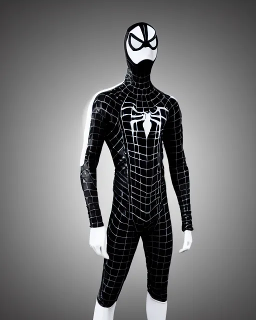 Image similar to black and white cyberpunk spiderman suit sleek suit