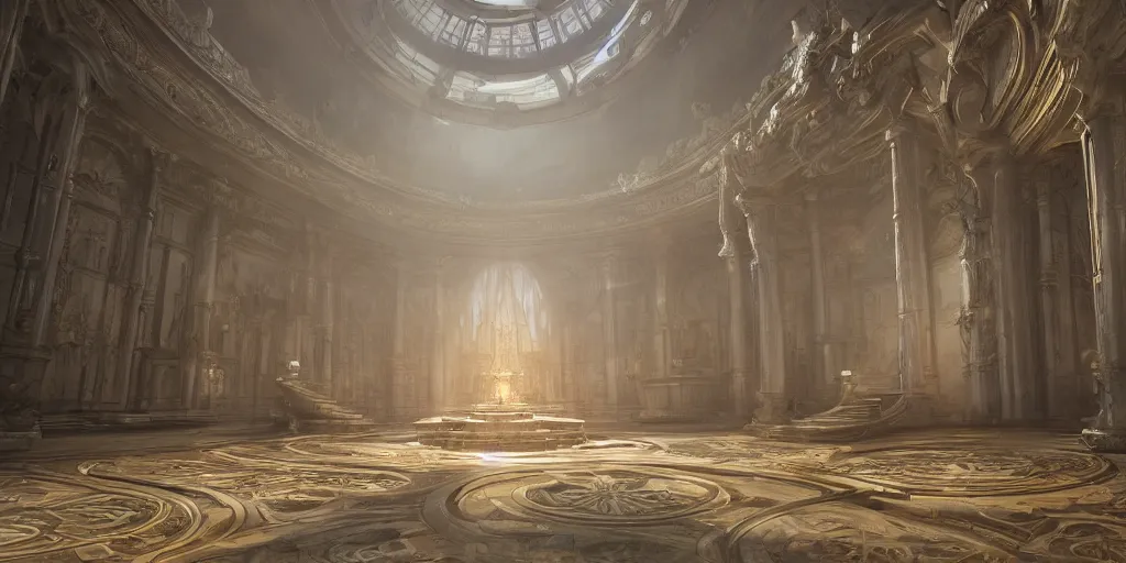 Image similar to a spiritual matte painting by feng zhu of a contemporary throne room, unreal engine, god rays, ue5, concept art, wide angle, 4k hd wallpaper