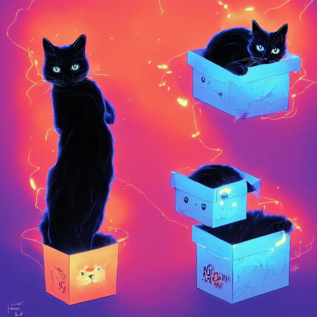 concept art schrodinger's cat inside a box, black cat | Stable ...