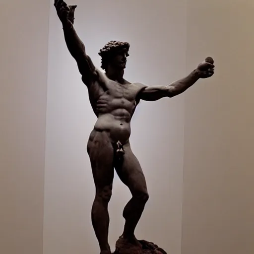 Image similar to marble statue of Michelangelo\'s David made of chocolate, museum photo, 4k, detailed, uncropped, full body