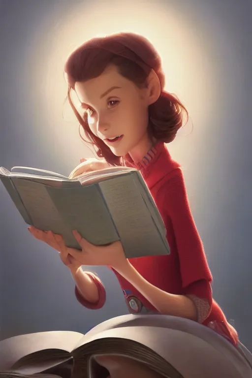 Image similar to highly detailed portrait of beautiful girl reading a book in toy story 3, detailed hands, dynamic pose, stephen bliss, unreal engine, fantasy art by greg rutkowski, loish, rhads, ferdinand knab, makoto shinkai and lois van baarle, ilya kuvshinov, rossdraws, tom bagshaw, global illumination, radiant light, detailed and intricate environment