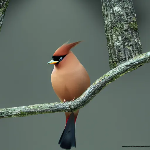Image similar to ethereal bohemian waxwing bird, bombycilla garrulus, hd wallpaper, octane render, highly detailed, fantasy forest, realistic,