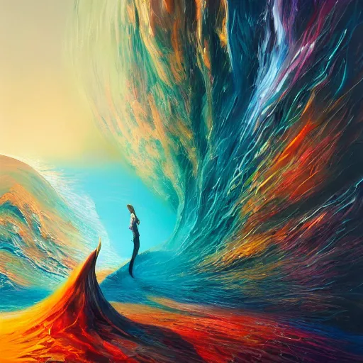 Prompt: the laws of physics break down and there only an infinite present, in which all points in time are equally real. surrealist acrylic painting by andreas rocha and alena aenami, pastel colors, featured on artstation, metaphysical, fluid acrylic pour art, airbrush art, rococo