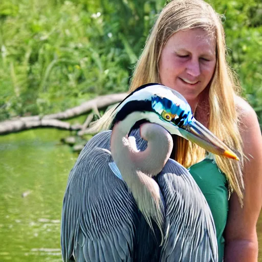 Image similar to woman holding a great blue heron