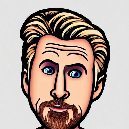 Prompt: Cartoon caricature of Ryan Gosling, silly