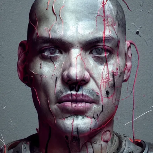 Prompt: mugshot photo of an ugly criminal, cyborg, (((high tech, cyberpunk))), by cy Twombly and BASTIEN LECOUFFE DEHARME, ((very coherent symmetrical artwork, cinematic, hyper realism, high detail, octane render, unreal engine, 8k))