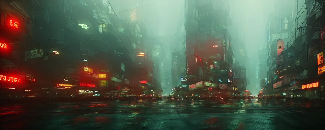 Prompt: saigon street in blade runner world, by Ash Thorp, ultra realistic, octane render, moody lighting, Neil Blomkamp cinematography
