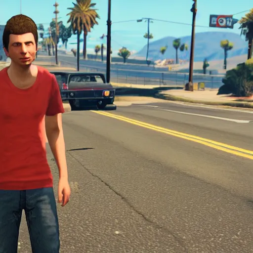 Image similar to michael cera in grand theft auto 5, ultra hd screenshot