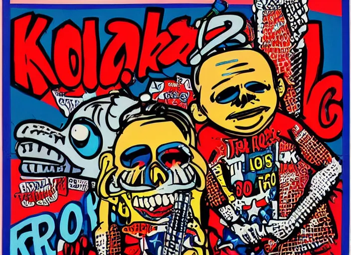 Prompt: 1 9 9 0 s frank kozik rock concert poster