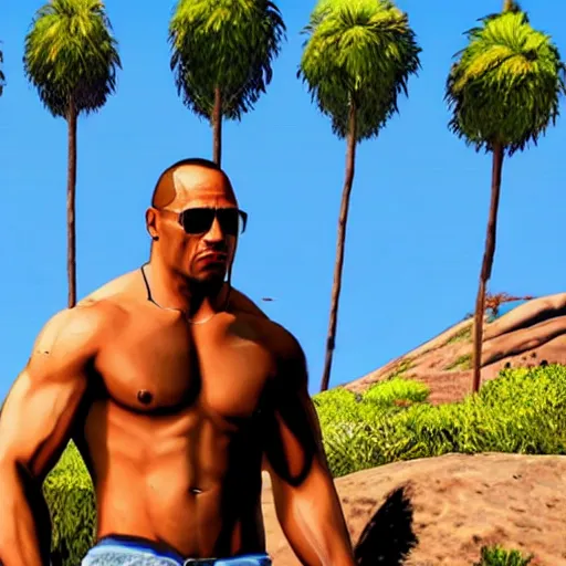 Prompt: The Rock in Grand Theft Auto 5 loading screen