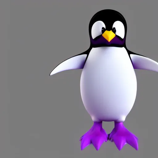 Prompt: full body 3 d render of a cute purple penguin, studio lighting, white background, blender, trending on artstation, 8 k, highly detailed