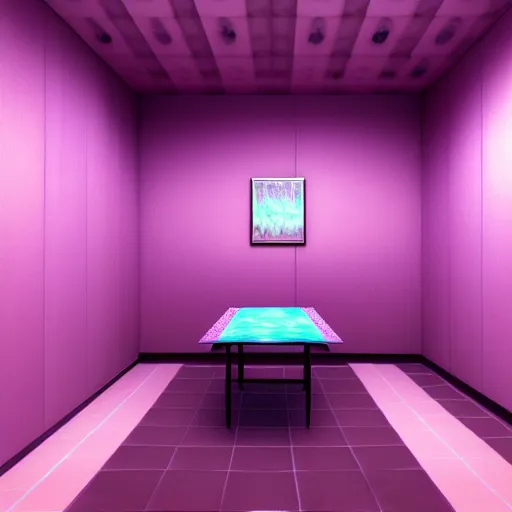 Image similar to vaporwave 9 0 s surreal room, highly detailed, 3 d render, vray, octane, realistic lighting, photorealistic