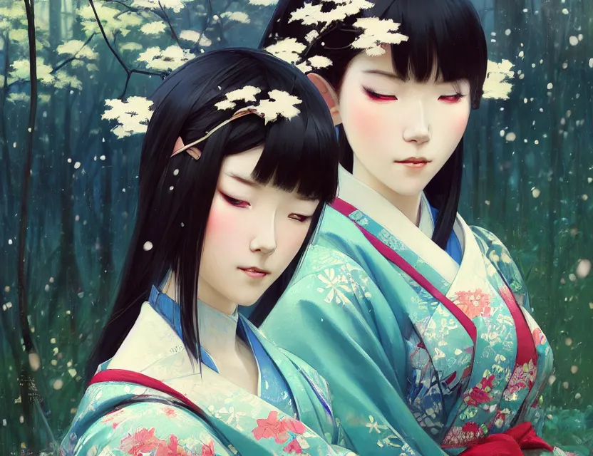 Image similar to a beautiful shibuya 1 0 9 female elf with haori and kimono decollete and jewelry | | snowy, realistic shaded, unpleasant face, channel, fasion, fine details, realistic shaded lighting poster by makoto shinkai, jeremy lipkin, michael garmash, magali villeneuve, artgerm, jeremy lipkin and michael garmash