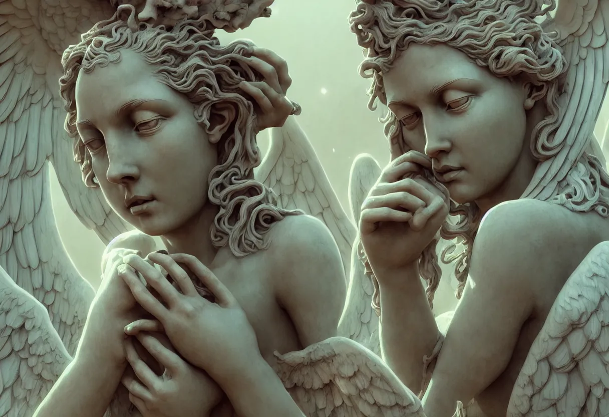 Prompt: beautiful very extreme closeup portrait, weeping angels, angel of grief, stone statues, beautiful woman body, unreal engine, greg rutkowski, loish, rhads, beeple, tom bagshaw, alphonse mucha, global illumination, detailed and intricate environment