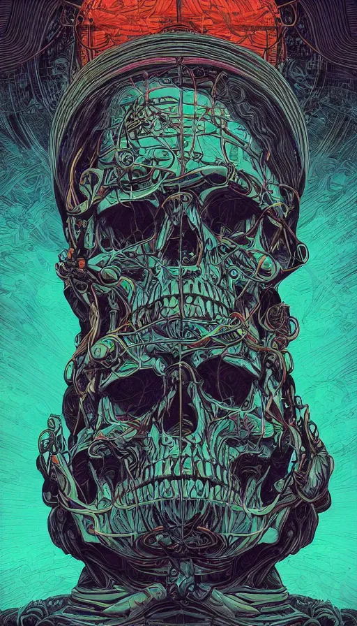 Prompt: The oracle of the skull gods, italian futurism, da vinci, Dan Mumford, Josan Gonzalez