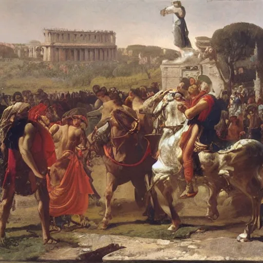 Image similar to caesar returns to rome, oil on canvas, ilya repin, 1 8 7 3