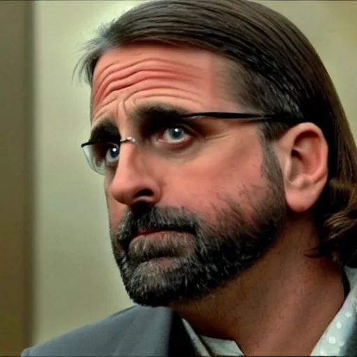 Prompt: Steve Carell as Jesus, The Office Scene, Cubicles, Photorealistic, Professional Photography, Sad