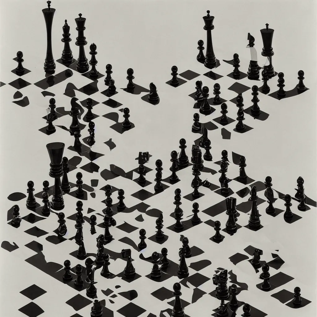 Image similar to A chessboard connected to a machine in a vast white room, Marcel Duchamp, Irving Penn, cyberpunk, 1919