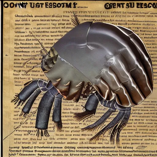 Image similar to cowboy giant isopod, scientific diagram from an encyclopedia