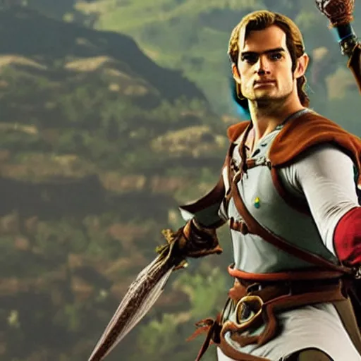 Image similar to Henry Cavill as Link in The Legend of Zelda Breath of the Wild