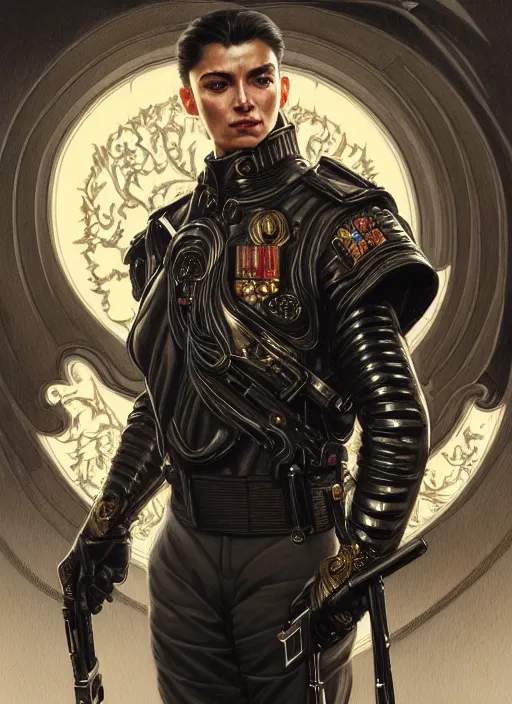 Prompt: portrait of supreme leader terminator, royalty, extravagant, lord, full body, military uniform, fantasy, intricate, elegant, beautiful, highly detailed, charcoal, centered, dark, smokey, digital painting, artstation, concept art, art by artgerm and greg rutkowski and alphonse mucha