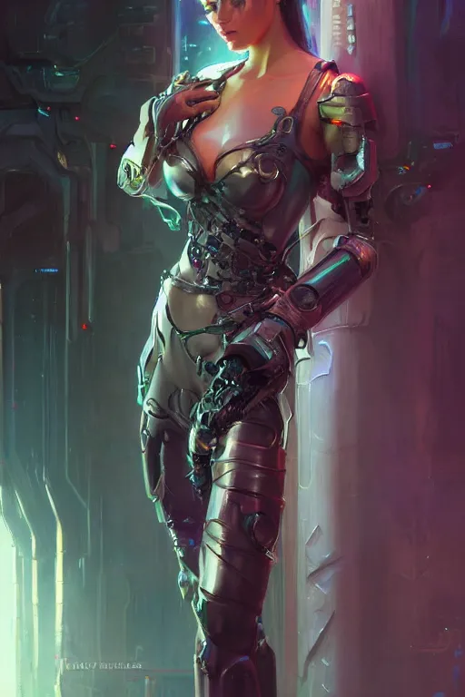 Image similar to cyberpunk princess, body gothic cyber armor, low view, by vladimir volegov and alexander averin and delphin enjolras and daniel f. gerhartz intricate elegant highly detailed digital art, artstation