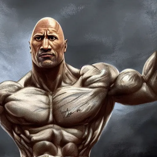 Prompt: horrifying concept art of a dwayne the rock johnson