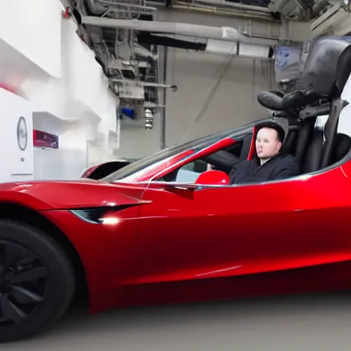 Prompt: Elon Musk sits in his red Tesla Roadster in space H -1024