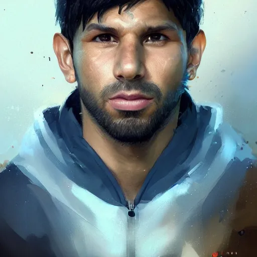 Prompt: portrait of sergio aguero by greg rutkowski, young, attractive, highly detailed portrait, scifi, digital painting, artstation, concept art, smooth, sharp foccus ilustration, artstation hq