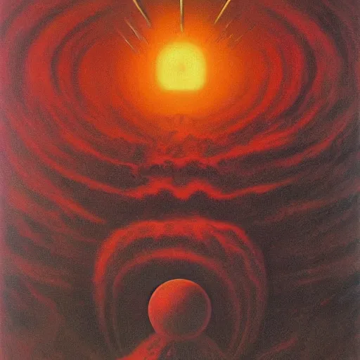 Prompt: atomic fireball by Zdzisław Beksiński, oil on canvas