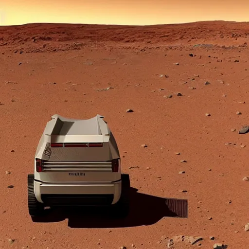 Image similar to A tesla Cybertruck on the surface of Mars, hyper realistic