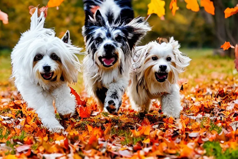 Image similar to dogs playing in autumn leaves