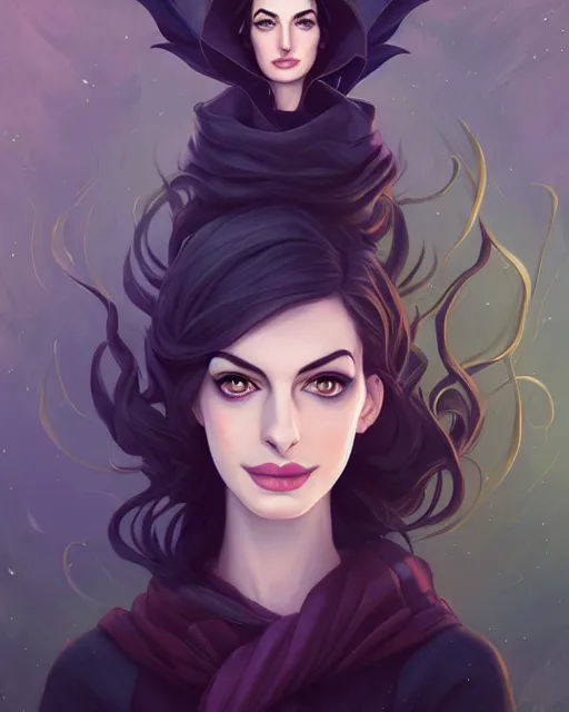 Image similar to a portrait of a beautiful full body Anne Hathaway witch, art by lois van baarle and loish and ross tran and rossdraws and sam yang and samdoesarts and artgerm, digital art, highly detailed, intricate, sharp focus, Trending on Artstation HQ, deviantart, unreal engine 5, 4K UHD image