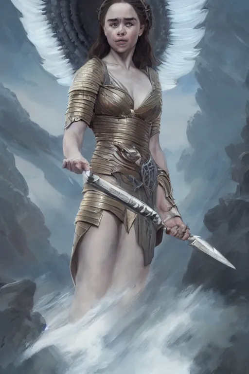 Image similar to Emilia Clarke as goddess of war, anatomy, only two hands, highly detailed, digital painting, artstation, concept art, smooth, sharp focus, illustration, Unreal Engine 5, 8K, art by art by artgerm and greg rutkowski and edgar maxence