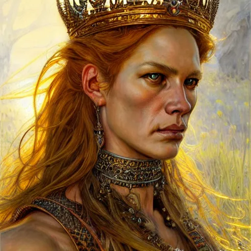 Image similar to highly detailed portrait of a majestic lioness queen in the form of a beautiful woman. d & d, art by donato giancola and ruan jia and carl larsson and magali villeneuve. trending on artstation, intricate details, energetic composition, golden ratio, concept art, illustration, elegant art