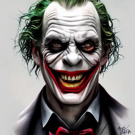 Image similar to ultra realistic illustration, christopher lloyd as the joker,, fantasy, intricate, horror, highly detailed, digital painting, artstation, concept art, sharp focus, illustration, art by artgerm and greg rutkowski and alphonse mucha