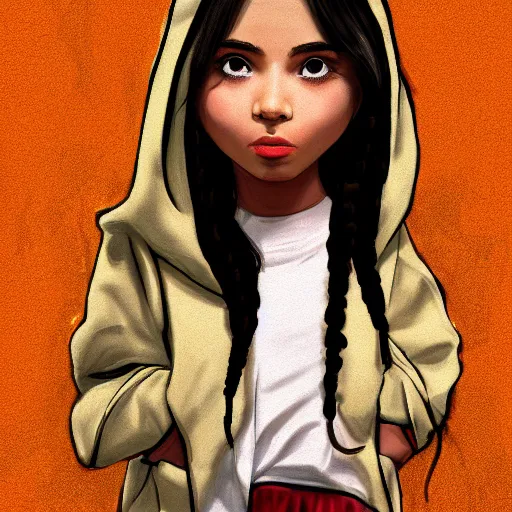 Image similar to young Latin girl with a beige hoodie, shy, focus on face, still, photograph, digital painting, trending on artstation, masterpiece, in the style of JB Casacop, disney