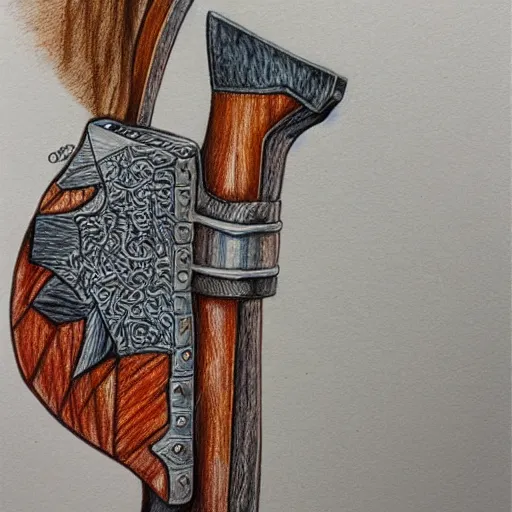 Image similar to Colored pencil art on paper, Battle Axe, highly detailed, artstation, MasterPiece, Award-Winning, Caran d'Ache Luminance