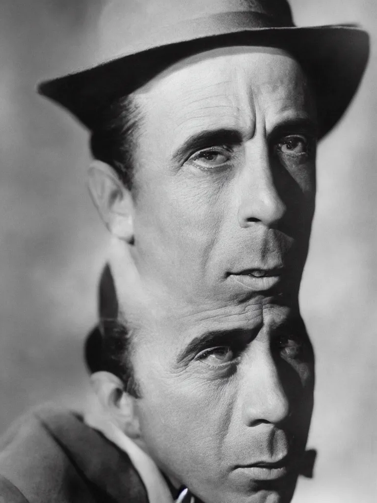 Prompt: photo of singular humphrey bogart from casablanca ( 1 9 4 2 ), close - up, high detail, studio, sharp, dramatic light, studio, 8 5 mm sigma art lens