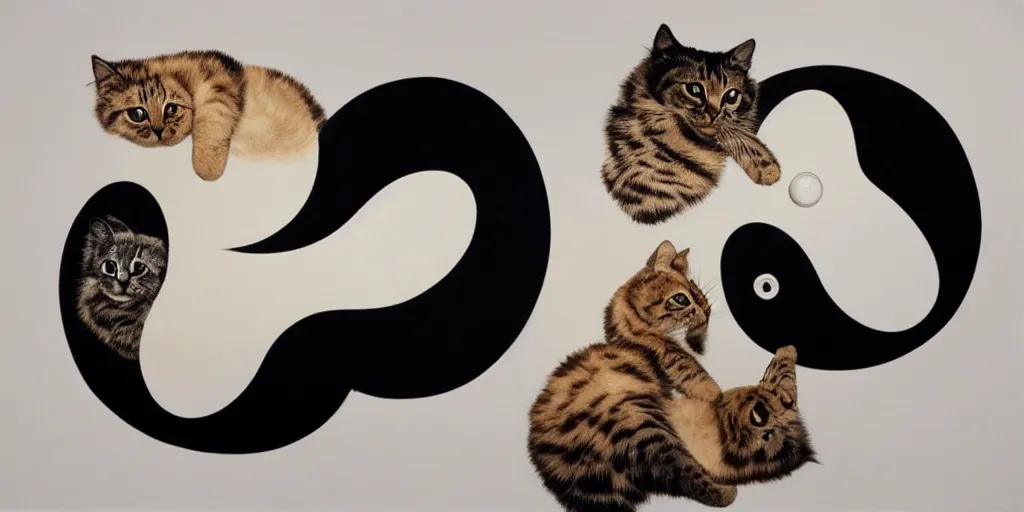 Image similar to realistic scene of cats as ying yang, golden, delicate, hyper realism, 1 4 5 0, ink, ultra realistic, 8 k