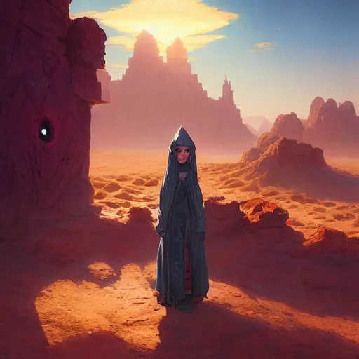 Image similar to highly detailed desert mage, stephen bliss, unreal engine, fantasy art by greg rutkowski, loish, rhads, ferdinand knab, makoto shinkai and lois van baarle, ilya kuvshinov, rossdraws, tom bagshaw, global illumination, radiant light, detailed and intricate environment