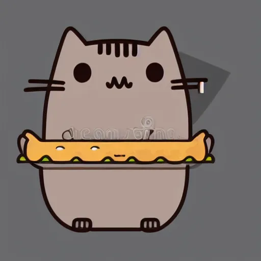 Image similar to Pusheen cat eating an empanada 🥟, vector illustration