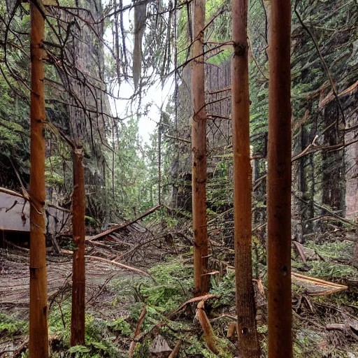 Image similar to photograph of pacific northwest forest inside an abandoned mall